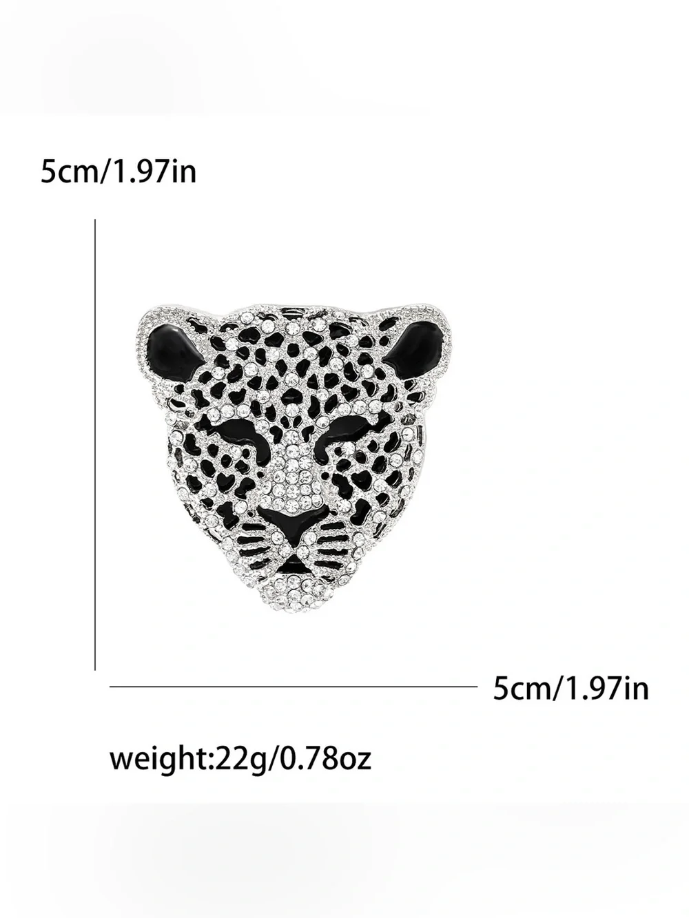Silver Leopard Head Brooch Pin Black Enamel Rhinestone Big Cat Statement Jewelry